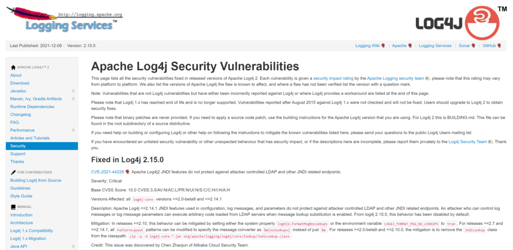 APACHE LOG4J 2 원격코드 실행 취약점(CVE-2021-44228) 대응방안