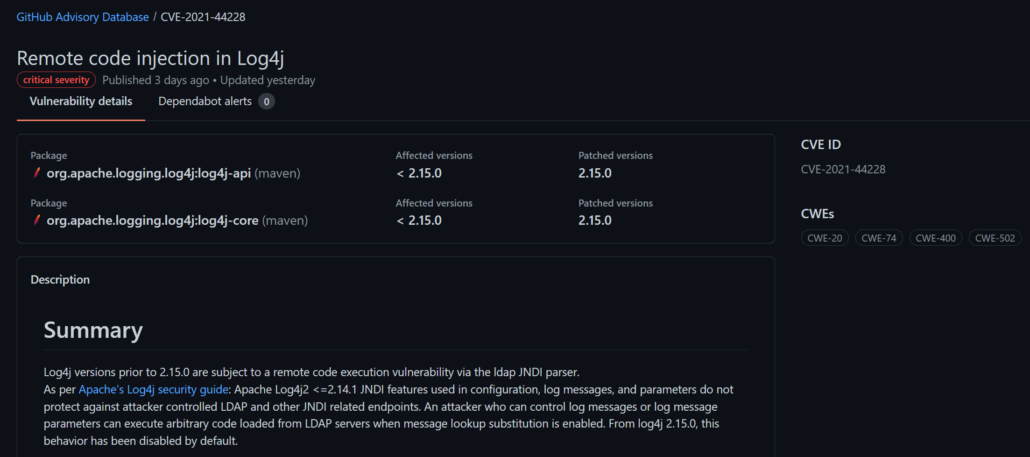 APACHE LOG4J 2 원격코드 실행 취약점(CVE-2021-44228) 대응방안