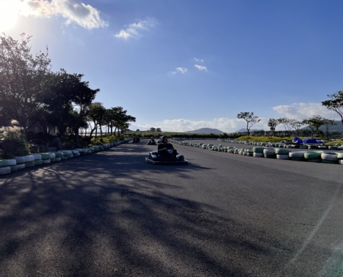 저 멀리 질주하여 달려오는 카트 정말 빠르네요