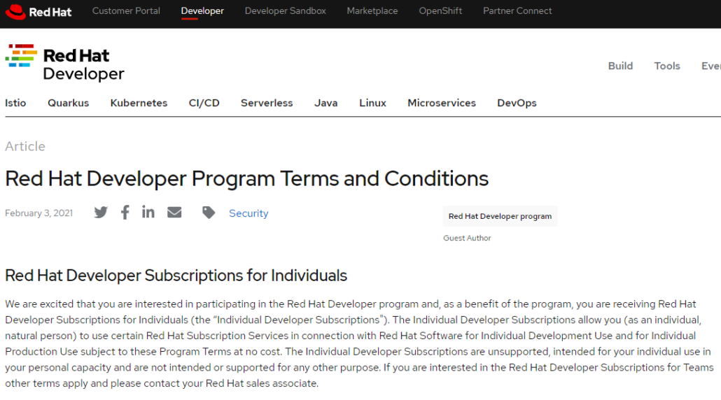 Red Hat Developer Program Terms and Conditions Red Hat Developer Program Terms and Conditions
